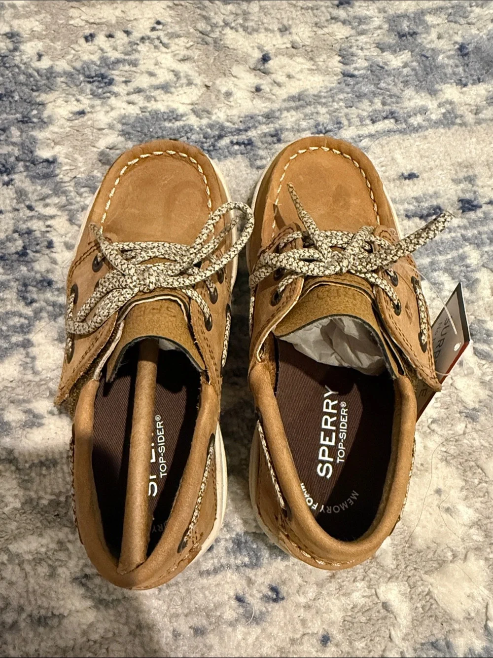 Sperry Kids Tan Leather Boat Shoes with Patterned Laces